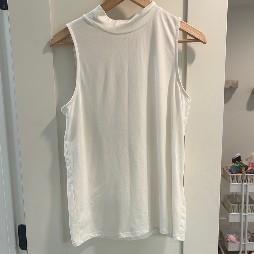 MTS White Sleeveless Tank Top with Mandarin Collar